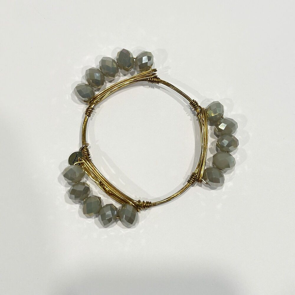 Bourbon And Boweties Gold Tone Gray Crystal Bangle Bracelet